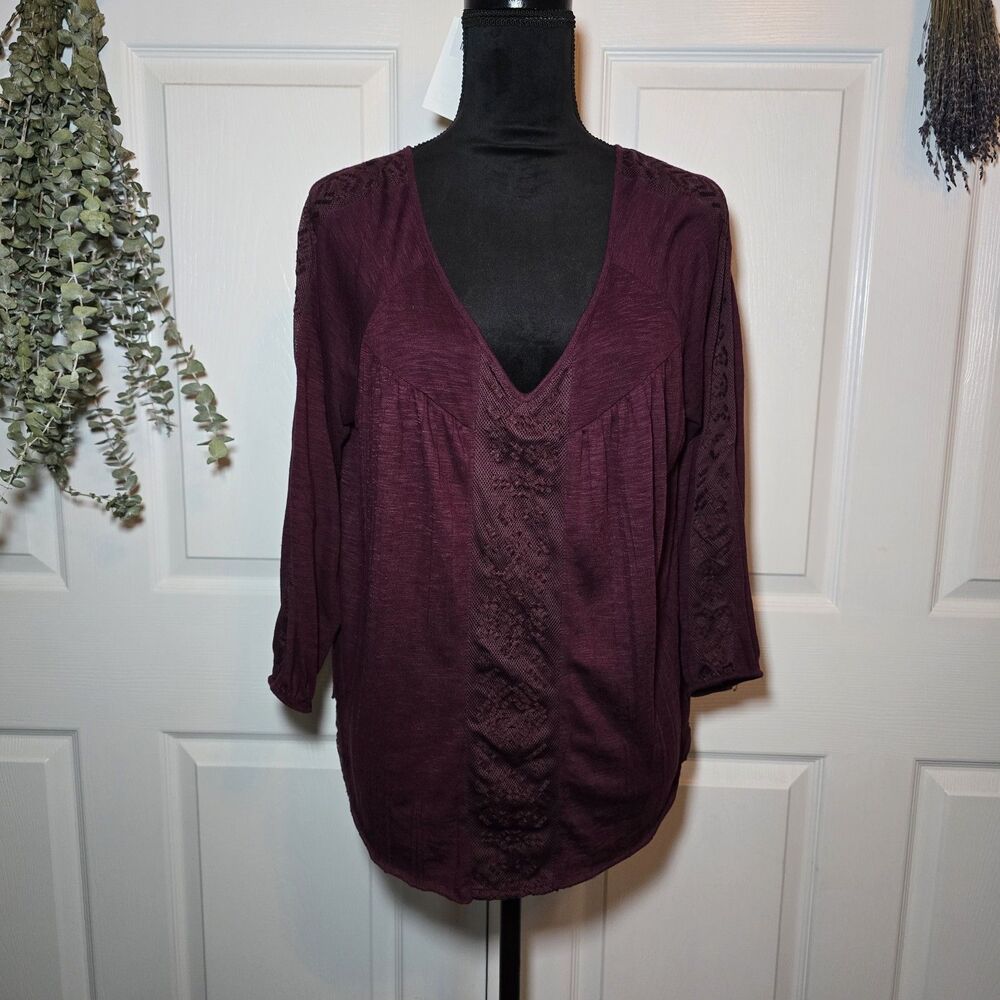 American Eagle Outfitters Purple Long-sleeved Blouse Lace Inserts XL